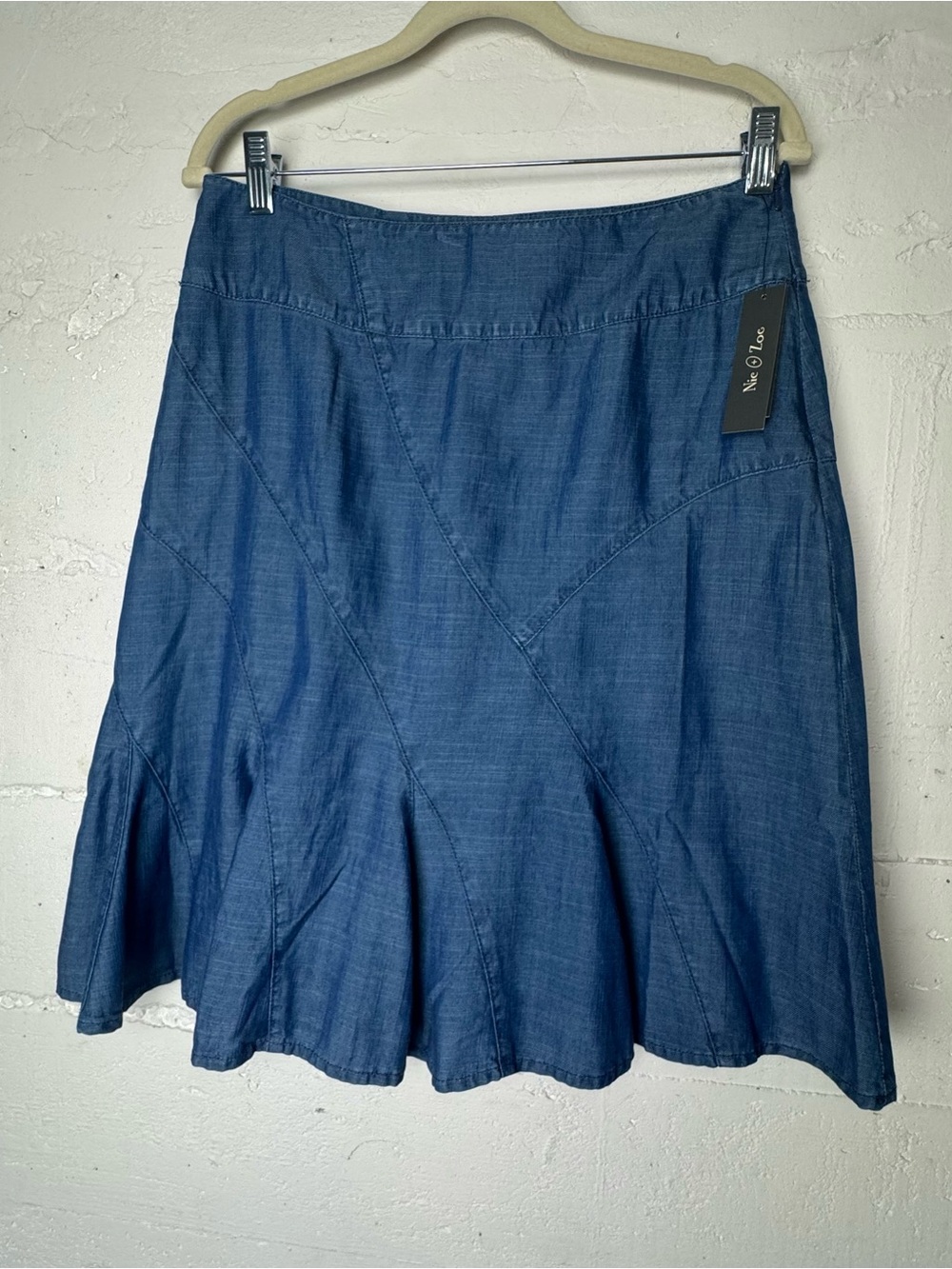 NIC and Zoe Riviera Denim Flounce Skirt a-line Flowey Jean ruffle Flare 8 NWT